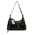 Borsa tote vintage nera lucida con dettagli dorati per il lavoro da donna - Nero