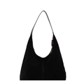 Vintage-Hobo-Tasche aus schwarzem Wildleder für Damen mit geräumigem Schultergurt - Schwarz