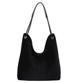 Minimalist black faux suede hobo bucket bag with matte finish and silver eyelets - Black