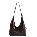 Dark brown PU leather large hobo bag with adjustable strap and vintage heart charm - With Pendant / Brown