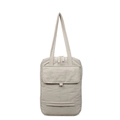 Beige quilted tote bag for laptop storage with durable shoulder straps and front pocket - Off White