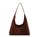 Dunkelbraune Retro-Tasche aus mattem Wildleder mit glattem Leder-Schultergurt im Hobo-Stil - Braun