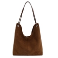 Deep coffee brown suede hobo tote bag with retro matte texture and long leather handles - Brown