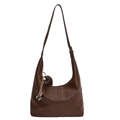 Dark brown faux leather hobo shoulder bag with heart pendant and adjustable strap - With Pendant / Brown