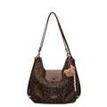 Borsa tote leopardata con finiture in pelle marrone e ciondolo orsetto di peluche - Con Ciondolo / Verde
