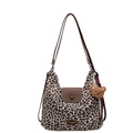 Borsa tote leopardata con cinturini in pelle marrone e ciondolo orsetto di peluche - Con Ciondolo / Bianco Sporco