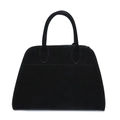 Borsa a mano retrò in pelle scamosciata nera con cuciture rinforzate per donna - Nero