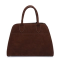 Borsa tote grande in camoscio testa di moro con doppi manici e cucitura orizzontale fine - Marrone