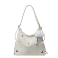 White pleated crossbody bag with silver butterfly charm and soft cloud keychain - With Pendant / White
