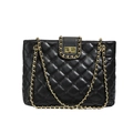Sac fourre-tout matelassé noir avec bandoulière chaîne dorée et fermoir rotatif - Noir