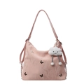 Pink minimalist crossbody bag with butterfly metal accents and plush cloud charm - Pink