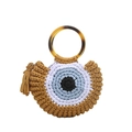 Handgefertigte Häkeltasche mit Evil Eye Muster und schildpattfarbenem Rundgriff - Khaki