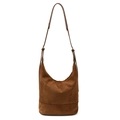 Borsa a secchiello retrò in pelle scamosciata marrone con forma a mezzaluna e tracolla - Marrone