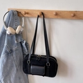 Bolso bowling retro de ante sintético negro con costuras blancas y correas de hombro - Negro sin Colgante