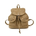 Großer Vintage Reise-Rucksack in Dunkelkhaki aus Kunstleder mit Vordertaschen - Khaki