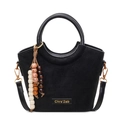 Bolso tipo cubo negro mate con borla de cuentas y herrajes de bronce elegantes - Negro