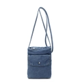 Retro Denim Umhängetasche in Dunkelblau mit Klappe und metallenem Druckknopf - Hellblau