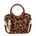 Bolso tipo cubo con estampado de leopardo, cuentas de madera y asa redonda - Estampado de leopardo