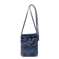 Blaue Denim Umhängetasche für Handys mit Fronttasche und gewaschener Textur - Vintage-Blau