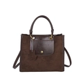 Deep brown tote bag in mixed suede and smooth leather with a floral charm - Coffee