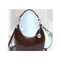 Bolso hobo marrón de cuero encerado en forma de luna con colgante de bola plateada - Marrón Amarillento