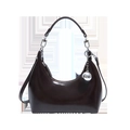 Bolso hobo marrón oscuro en cuero brillante con colgante de bola de metal plateado - Caramelo
