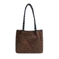 Große Vintage-Tragetasche mit Leopardenmuster und schwarzen geflochtenen Henkeln - Braun