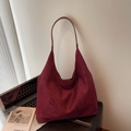 Burgundy suede hobo bag with large capacity in a minimalist retro shoulder style - Large / Burgundy
