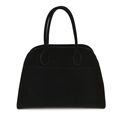 Vintage black suede tote bag with round top handles for elegant women's work commute - Black (Large No Strap)