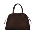 Retro dark brown suede tote bag with dual handles and elegant minimalist trapezoid structure - Coffee (Small With Strap)