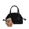 Borsa a mano minimalista in pelle scamosciata nera con simpatico ciondolo a cucciolo - Nero