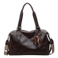 Dark brown large capacity tote bag with bohemian geometric strap and bead charm - With Pendant / Brown