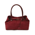 Vintage burgundy suede tote bag with contrast leather handles and metal buckle detail - Small / Red