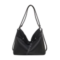 Grande borsa hobo nera con texture a pieghe verticali e fibbia in argento - Nero