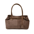 Deep brown suede shoulder bag with pleated details and golden buckle in retro style - Small / Khaki