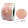Rotolo di adesivi rosa rotondi da 3,8 cm con stampa in oro per confezioni regalo eleganti - Stile Grazie Rosa Chiaro (CN15) / Rotolo da 500 pezzi
