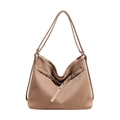 Borsa hobo kaki grande capacità con sottili pieghe verticali e spalline sottili - Cachi