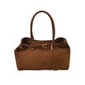 Large brown suede tote bag with leather handles and decorative gold buckle detail - Small / Brown