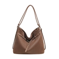 Grande borsa tote marrone scuro plissettata con spalline sottili e fibbia decorativa - caffè