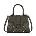 Dark olive green handbag with black monogram floral pattern and gold hardware - Green
