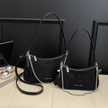 Minimalist black faux suede underarm bags in two sizes with silver chain and bear charm - Large / Black