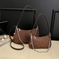Dark brown suede half-moon shoulder bag set with chain and cute bear pendant - Large / Coffee