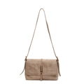Minimalistische Umhängetasche aus Wildleder in Khaki mit Metallschnalle für Damen - Khaki