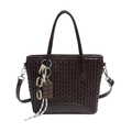 Dark coffee crossbody bucket bag with V-shaped quilted texture and chocolate charm - Coffee (Quilted Texture) / Brown