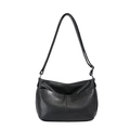 Fashionable black pleated leather hobo bag with adjustable strap and silver hardware - Black