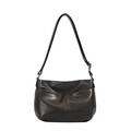 Chic dark brown pleated dumpling tote bag in glossy faux leather with shoulder strap - Brown