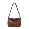 Chic brown dumpling tote bag in glossy leather with pleated design and adjustable strap - Brown