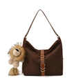 Große braune Tote Bag mit Webmuster, Löwen-Plüsch-Anhänger und silbernen Metallteilen - Mit Anhänger / Braun