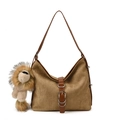 Braune Hobo-Tasche aus Wildlederimitat mit Webstruktur und Plüsch-Löwen-Anhänger - Mit Anhänger / Khaki