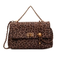 Borsa tote con stampa leopardata, tracolla a catena dorata e decorazione a sfera - Stile Camoscio Stampato / Piccola stampa leopardata